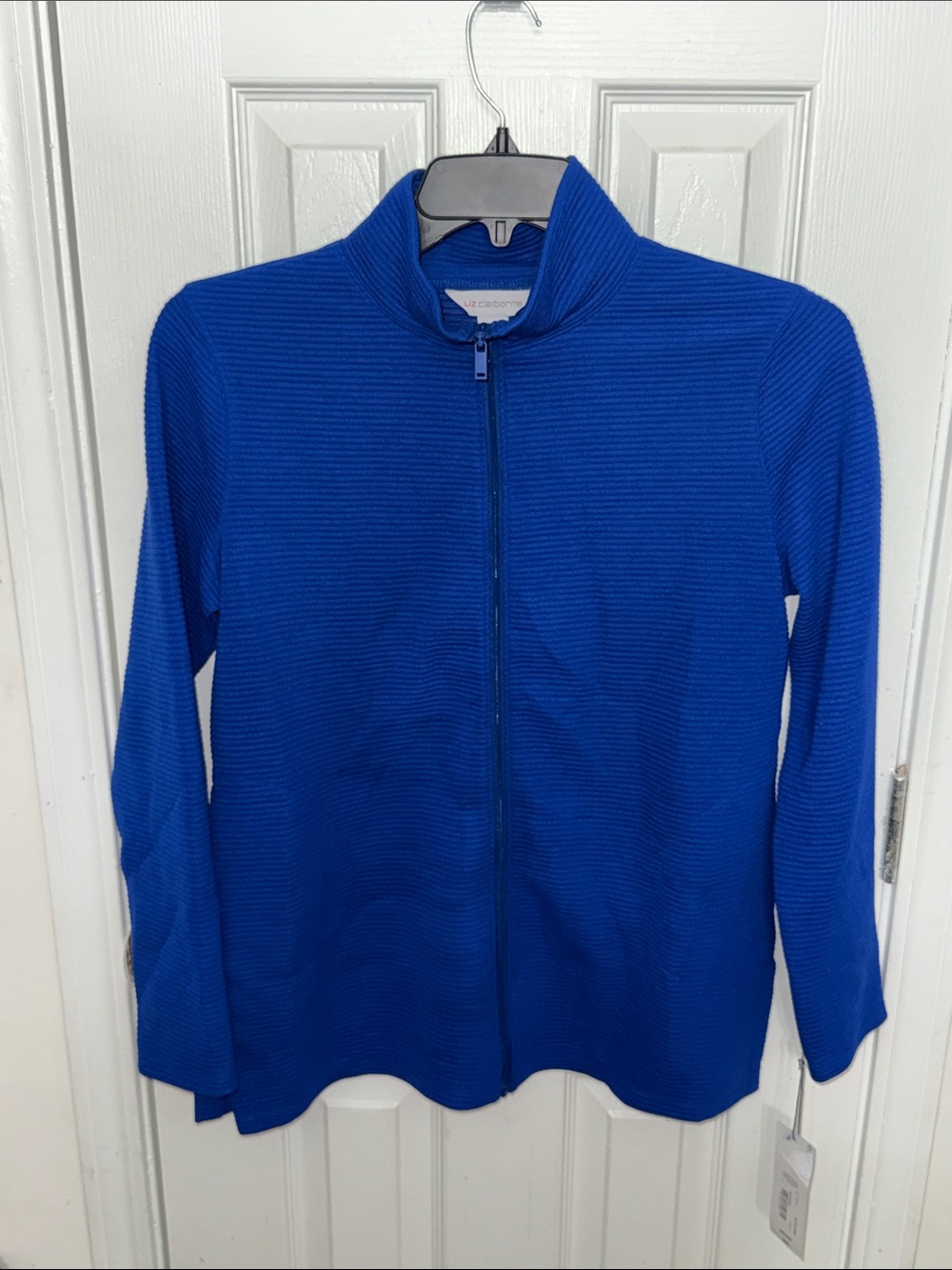 Cobalt Blue Zip Front Ribbed Cardigan